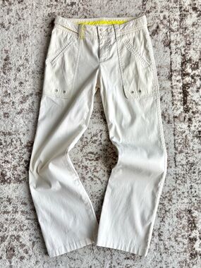 Armani Exchange Y2K Off-White Utility Cargo Pants with Yellow Accent